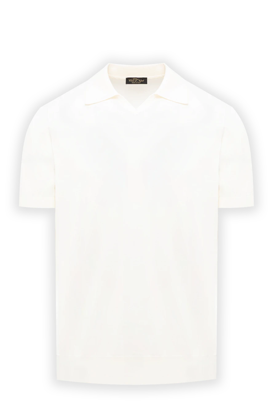 Cesare di Napoli White knitted polo shirt with short sleeves and no fastening - Decoration: brand logo. Material: 100% cotton. Country of manufacture: Italy. Care: specialized cleaning - photo 1