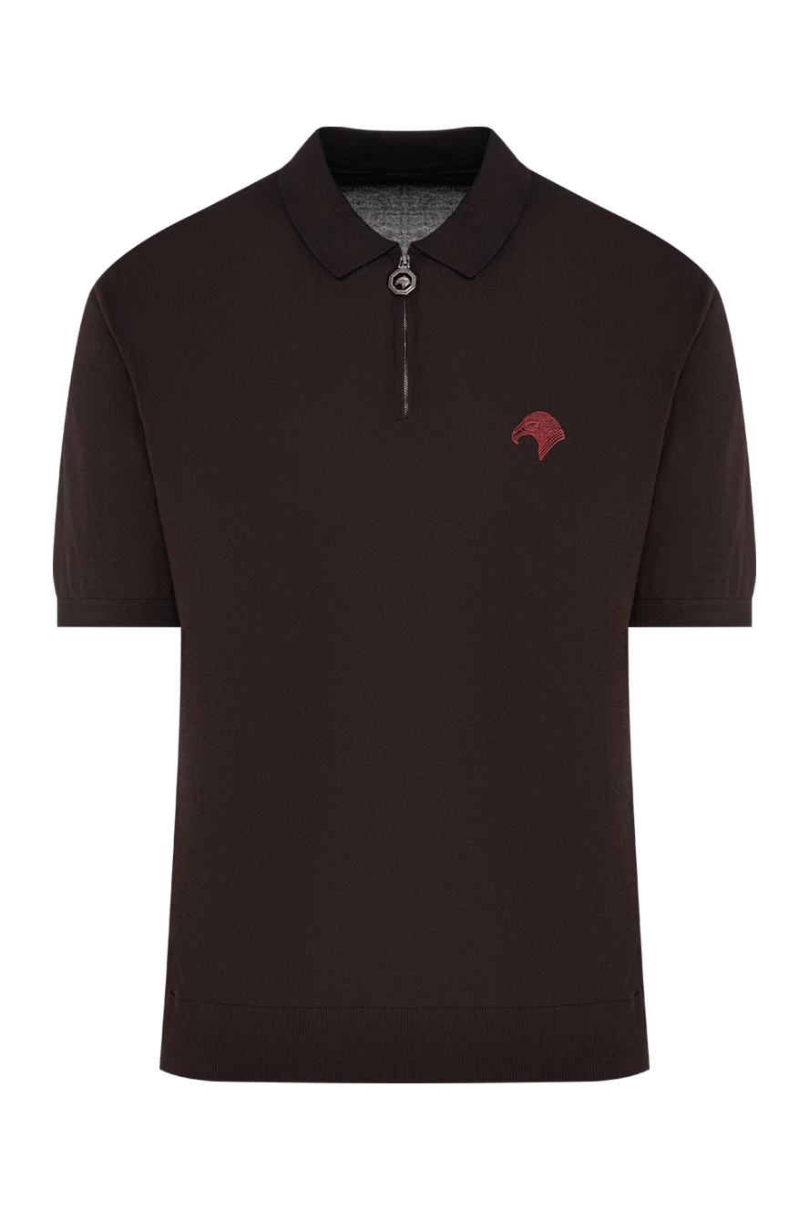 Stefano Ricci Brown knit polo shirt with zipper and ring - Zip logo. 100% cotton. Closure: Zipper. Country of manufacture: Italy. Care: specialized cleaning - photo 1