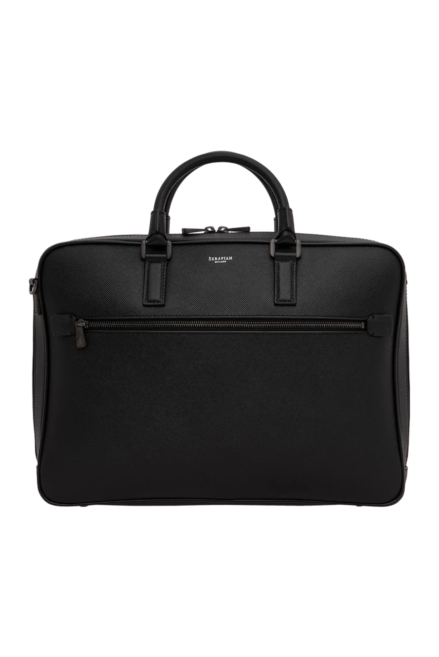 Serapian Slim black Evoluzione leather briefcase - Decoration: brand logo. Material: 100% Italian calfskin. Dimensions: 41 x 31 x 8 cm. Closure: Single two-way zipper. Strap Length: Adjustable and removable nylon strap. Two smartphone pockets, an internal pocket, three pen holders, and a zipped pocket. Country of manufacture: Italy. Care: specialized cleaning - photo 1