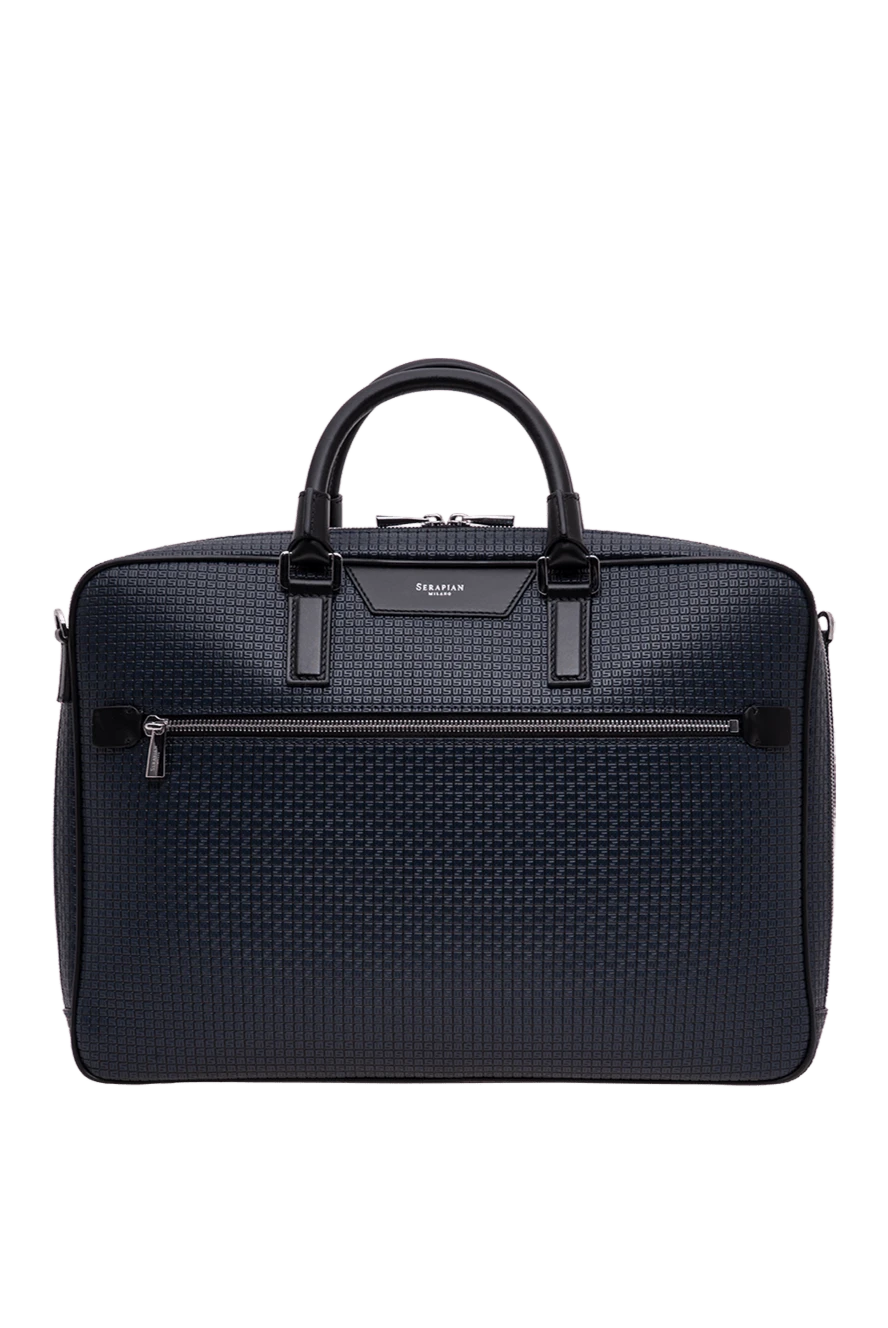 Serapian Slim blue Evoluzione leather briefcase - Decoration: brand logo. Material: 100% Italian calfskin. Dimensions: 41 x 31 x 8 cm. Closure: Single two-way zipper. Strap Length: Adjustable and removable nylon strap. Two smartphone pockets, an internal pocket, three pen holders, and a zipped pocket. Country of manufacture: Italy. Care: specialized cleaning - photo 1