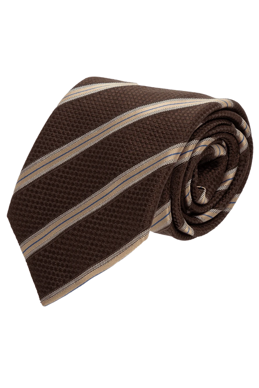 Canali Silk tie brown for men - stripe. 100% silk. Size: 150x8 cm. Country of manufacture: Italy. Care: specialized cleaning - photo 1