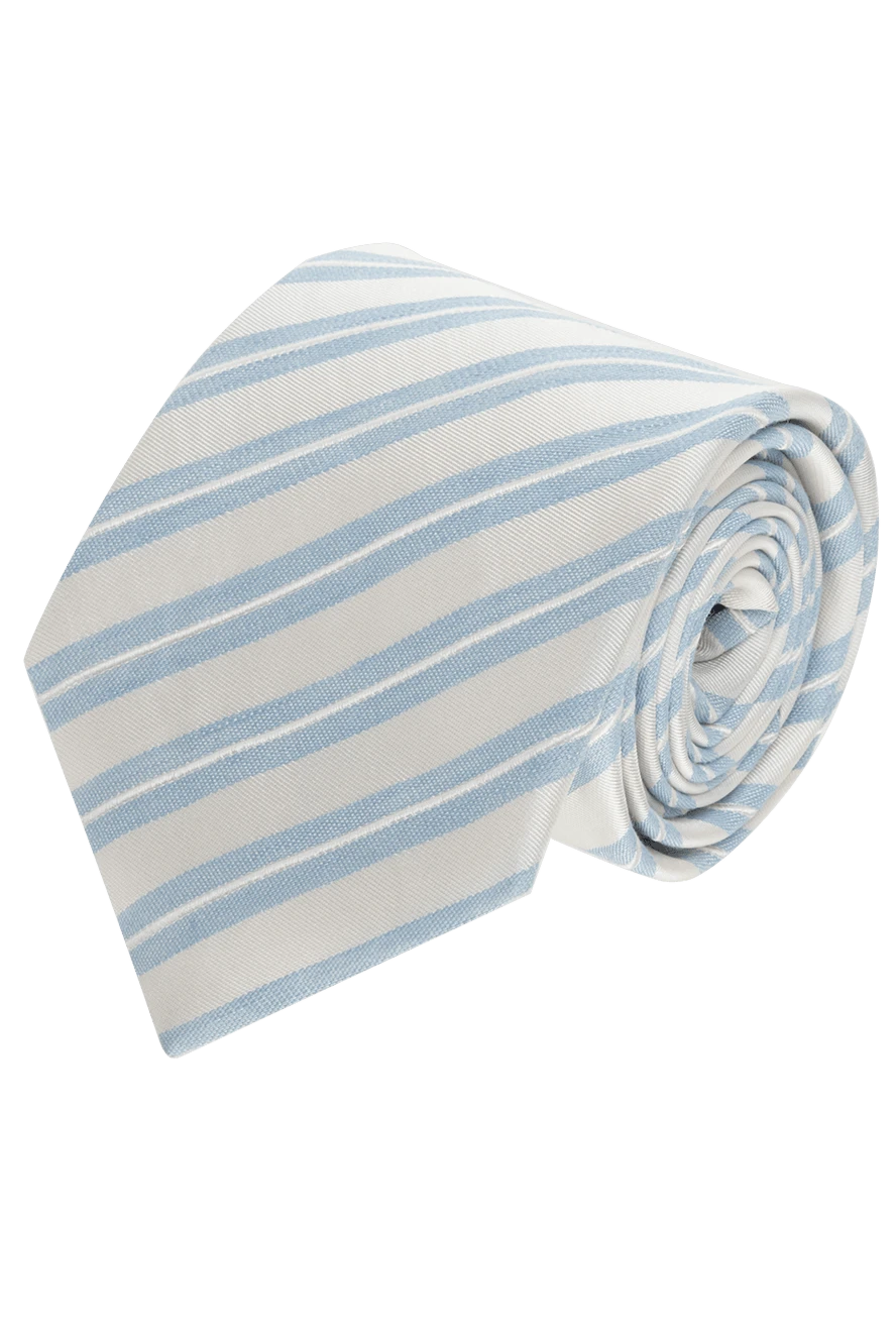 Canali White silk and linen tie for men - diagonal stripe. 60% silk, 40% linen.. Size: 150x8 cm. Country of manufacture: Italy. Care: specialized cleaning - photo 1