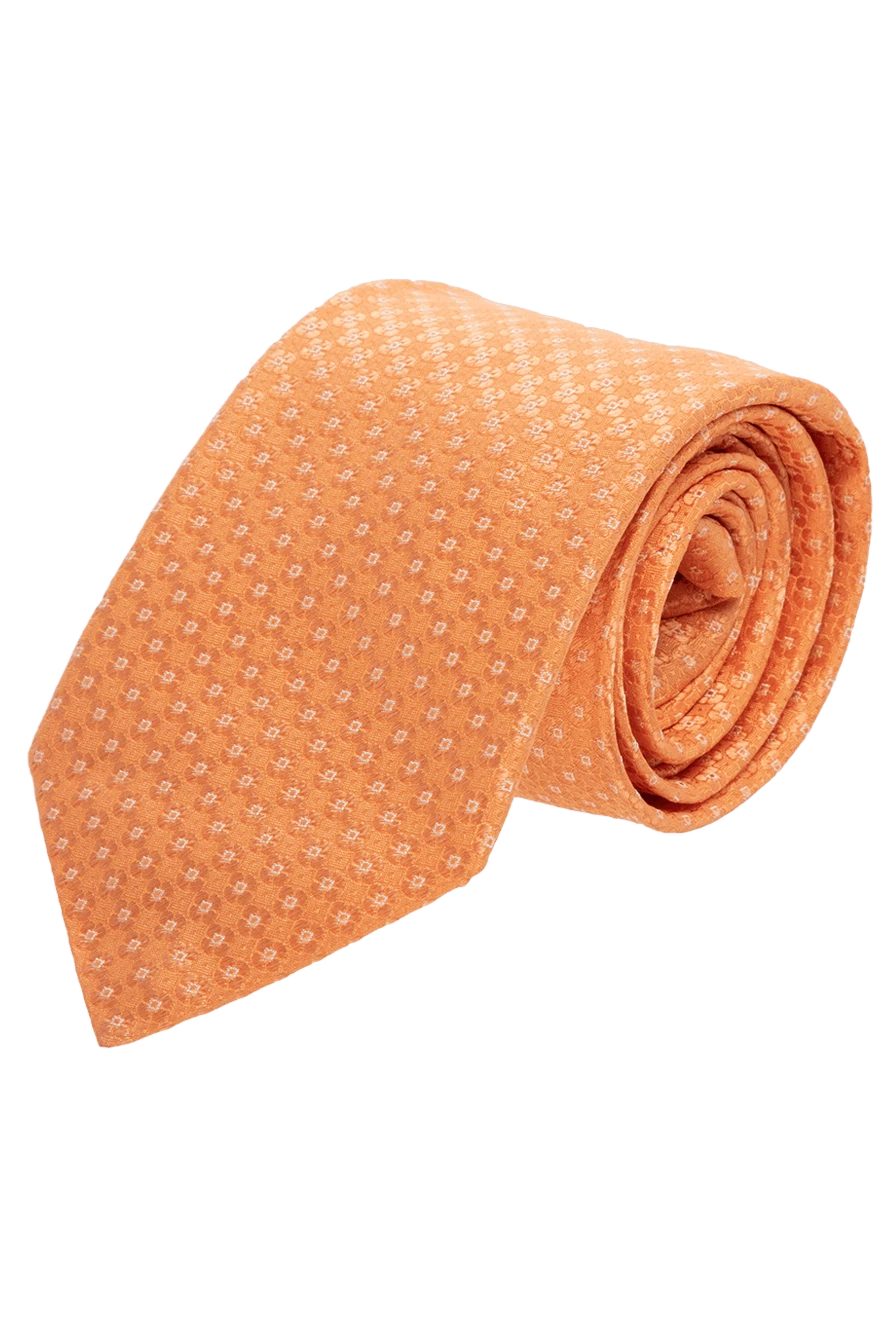 Canali Silk tie orange for men - print. 100% silk. Size: 150x8 cm. Country of manufacture: Italy. Care: specialized cleaning - photo 1