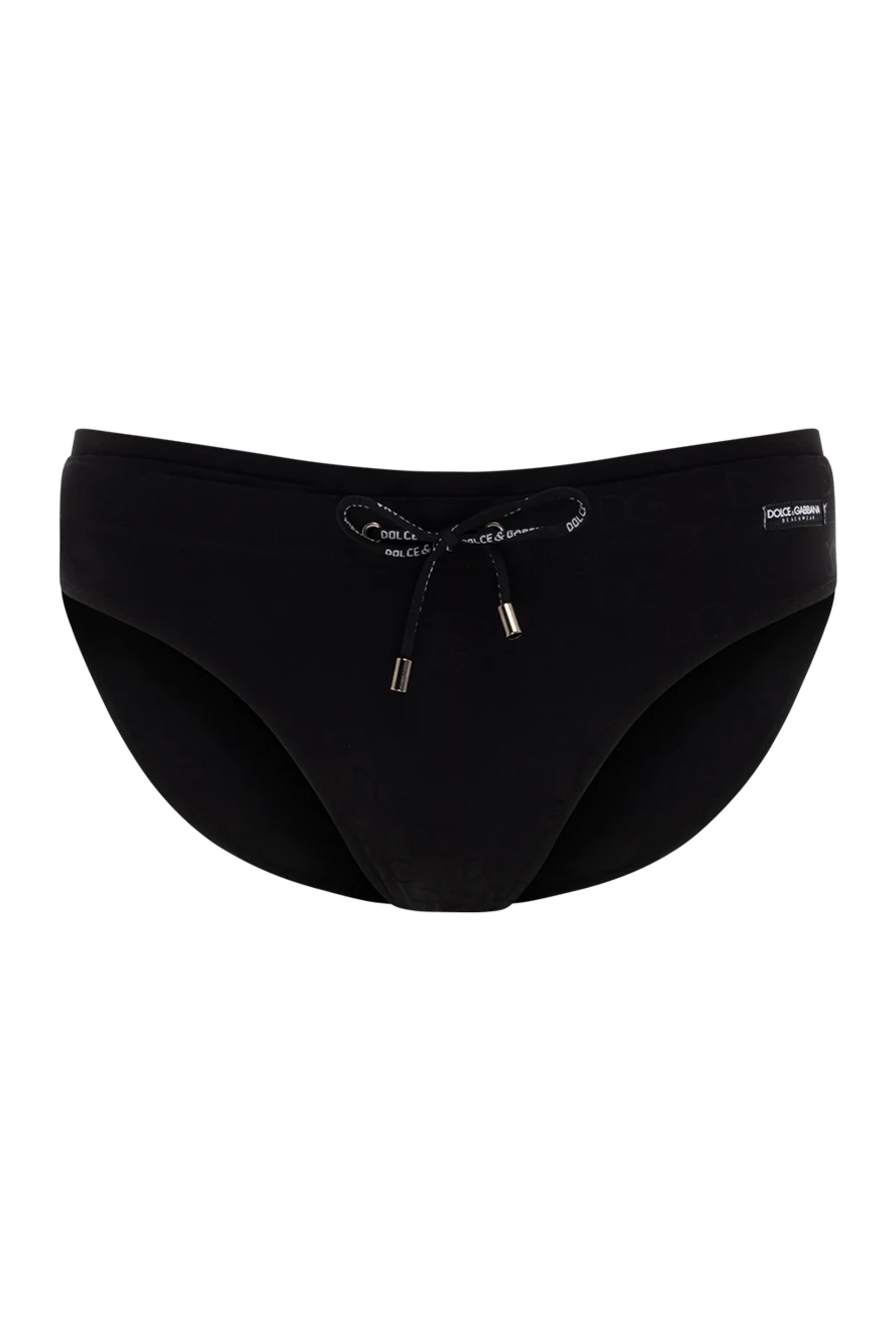 Dolce & Gabbana Black men's beach swim trunks made of polyamide and elastane. - logo. 72% polyamide, 28% elastane. Closure: drawstring. Country of manufacture: Italy. Care: specialized cleaning - photo 1