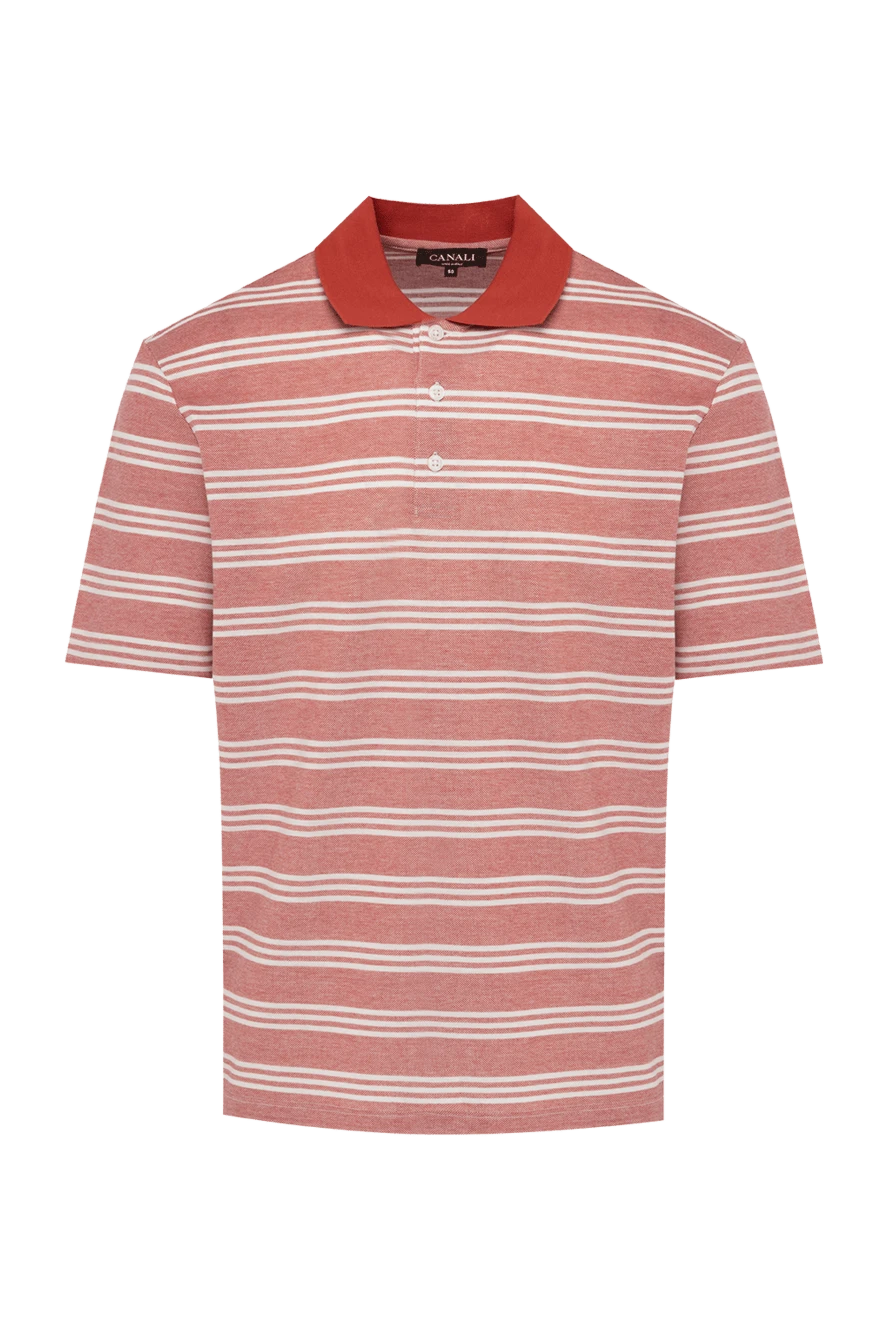 Canali Cotton polo red for men - Decor: Contrasting collar, stripe pattern. Composition: 100% cotton. Clasp: Buttons. Country of manufacture: Italy. Care: specialized cleaning - photo 1