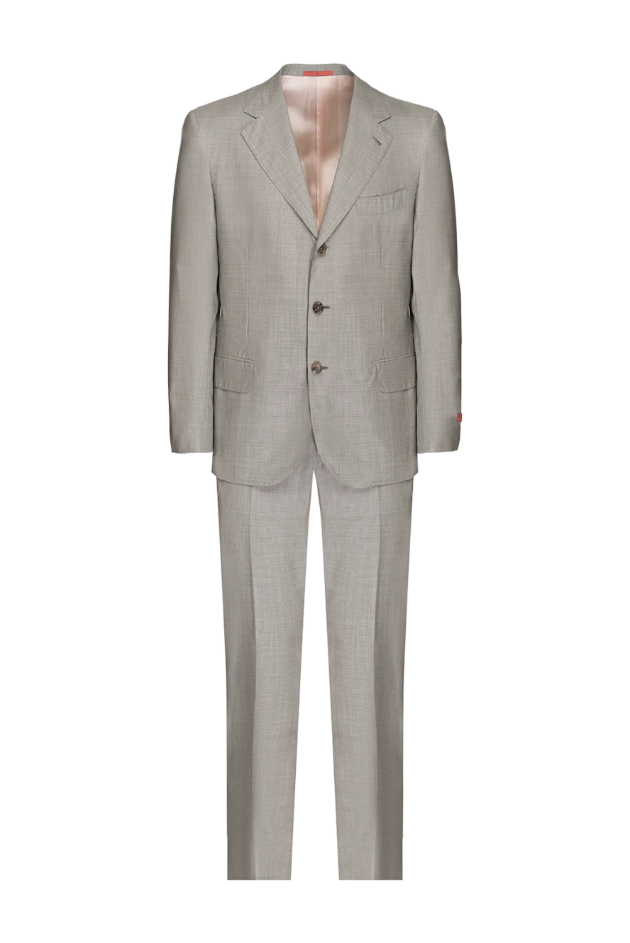 Isaia Gray wool and silk suit for men - Slit. 90% wool, 10% silk. Closure: Buttons, hook. Chest pocket, two flap pockets. Three pockets. Two side pockets, two back pockets with buttons. Lining: 100% cupro. Country of manufacture: Italy. Care: specialized cleaning - photo 1