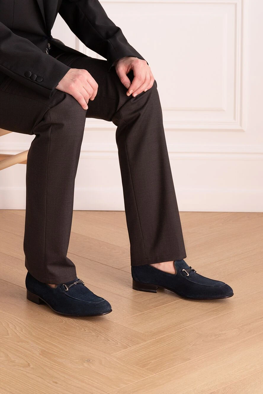 A.Testoni blue suede loafers with metal horsebit buckle  display picture 2