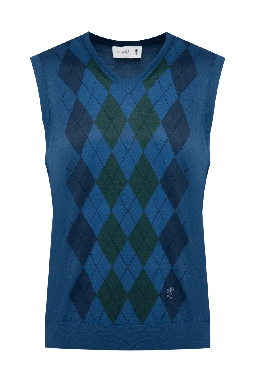 Pringle of Scotland Blue men's cotton vest - Diamond pattern, logo embroidery. 100% cotton. Country of manufacture: Italy. Care: specialized cleaning - photo 1