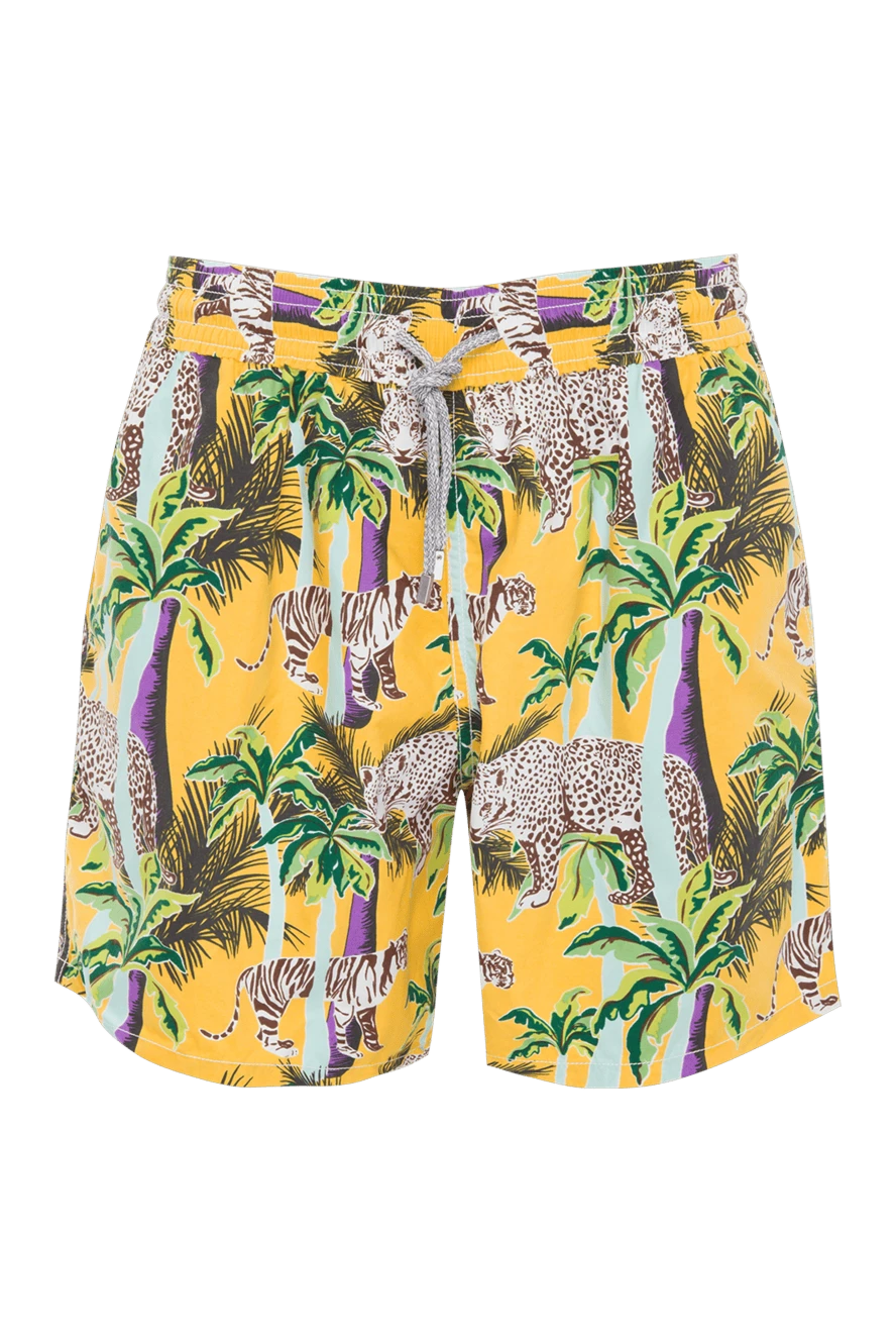 Vilebrequin Men's beach shorts made of cotton and polyamide, yellow - fantasy pattern. two side pockets, one back pocket. cotton, polyamide. Closure: drawstring. Country of manufacture: Italy. Care: specialized cleaning - photo 1