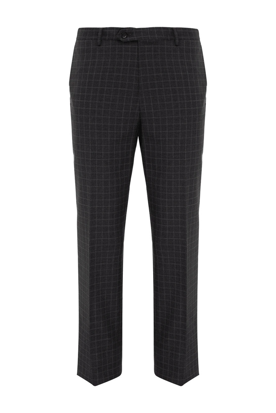 Brioni Штани із вовни сірі чоловічі - защіпи, візерунок клітка. 100% вовна. гудзик, блискавка. кишеня під поясом, дві бічні кишені, дві кишені ззаду з клапанами на гудзиках. Країна виробник: Італія. Догляд: спеціалізоване чищення - фото 1