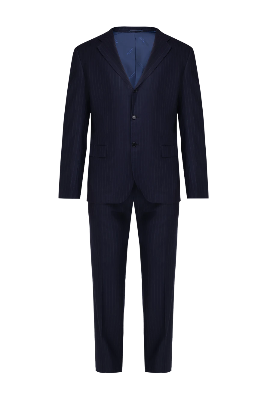 Kiton Костюм чоловічий з вовни синій - Шлиця. 100% вовна. гудзики, гачок. Нагрудна кишеня, дві кишені з клапанами. Три кишені. Дві бічні кишені, дві кишені ззаду на гудзиках. 100% купро. Країна виробник: Італія. Догляд: спеціалізоване чищення - фото 1