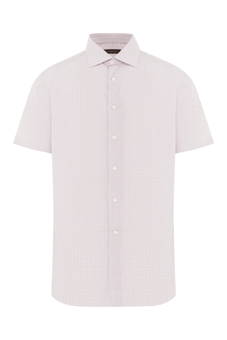 Canali Рубашка мужская хлопковая светлая в мелкую клетку с коротким рукавом - узор клетка. 100% хлопок. пуговицы. Страна производитель: Италия. Уход: специализированная чистка - фото 1