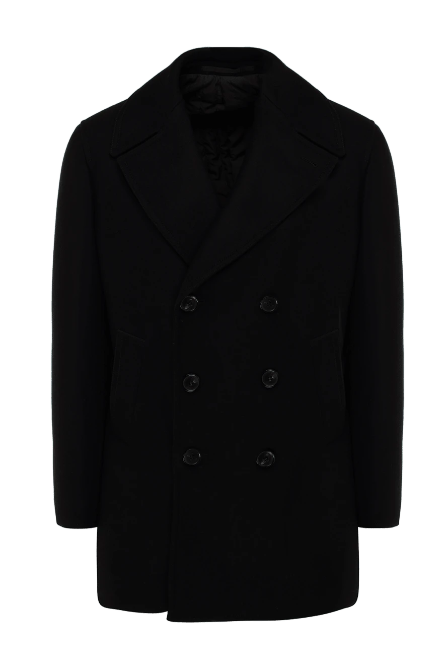 Armani Пальто из шерсти, полиамида и кашемира черное мужское - 75% шерсть, 15% полиамид, 10% кашемир. Пуговицы. Два боковых кармана, два внутренних кармана. 100% полиэстер. Страна производитель: Италия. Уход: специализированная чистка - фото 1