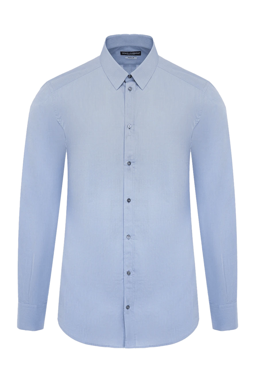 Dolce & Gabbana Blue cotton shirt for men - small dotted pattern. 100% cotton. Closure: buttons. Country of manufacture: Italy. Care: specialized cleaning - photo 1