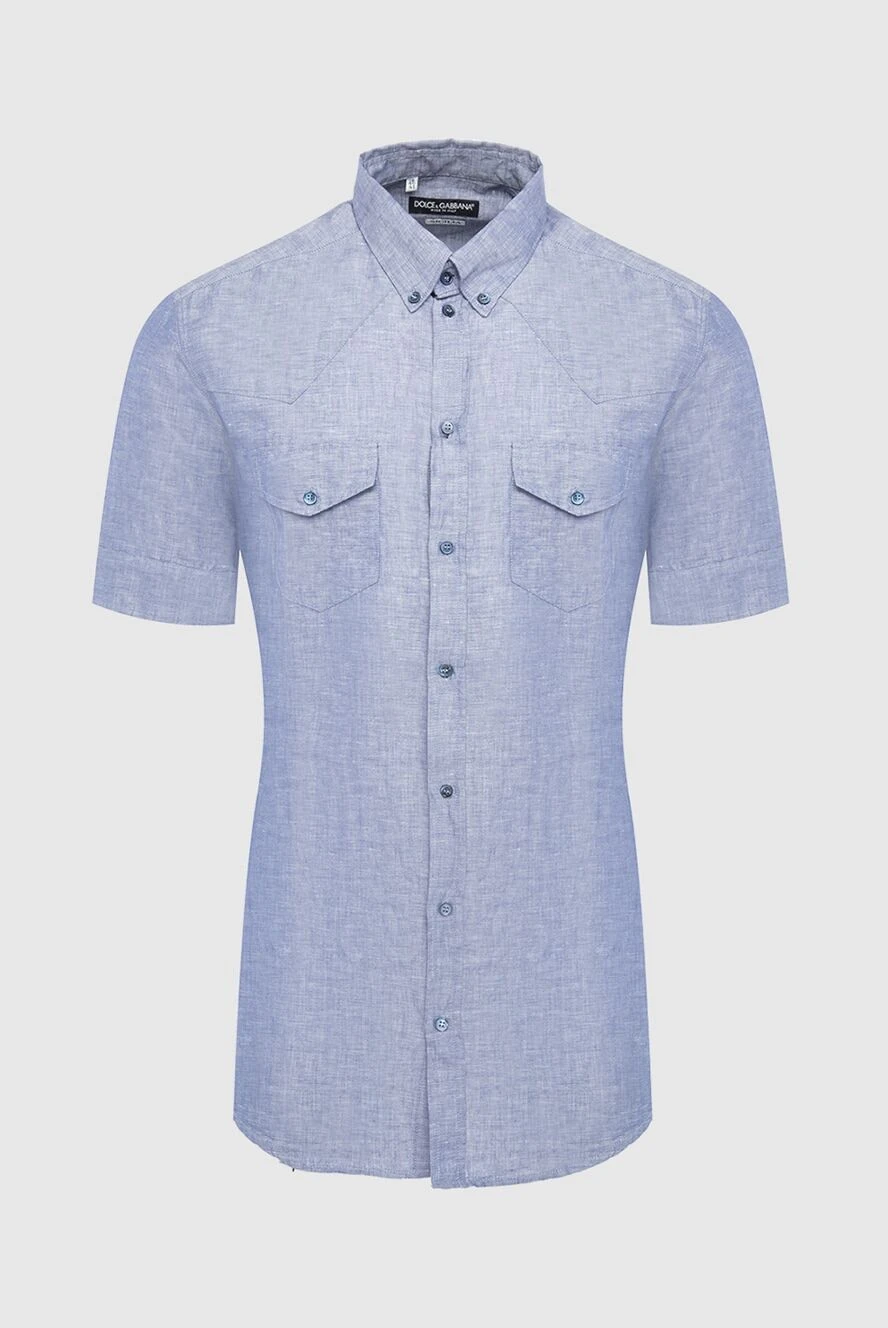 Dolce & Gabbana Blue cotton and linen shirt for men - two chest pockets. 50% cotton, 50% linen. Closure: buttons. Country of manufacture: Italy. Care: specialized cleaning - photo 1