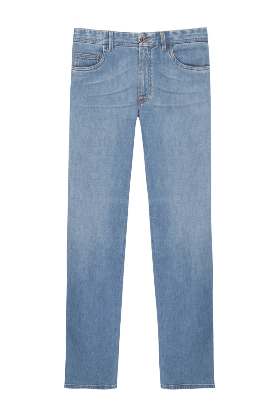 Brioni Джинсы из хлопка голубые мужские - эффект потертости, контрастные швы. 98% хлопок, 2% эластан. пуговица, молния. три боковых кармана спереди, два кармана сзади. Страна производитель: Италия. Уход: специализированная чистка - фото 1