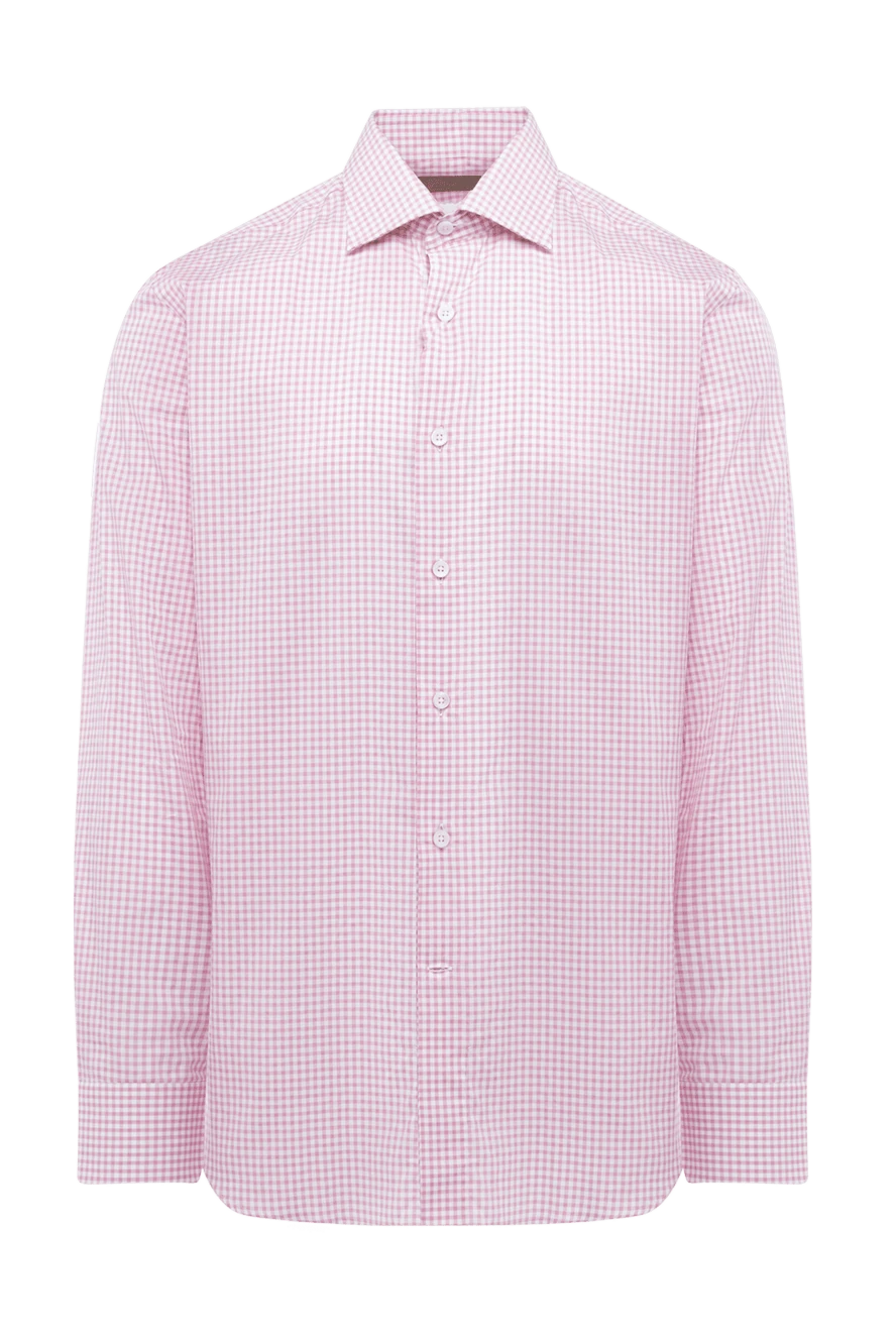 Canali Рубашка из хлопка розовая мужская розовая - узор мелкая клетка. 100% хлопок. пуговицы. Страна производитель: Италия. Уход: специализированная чистка - фото 1