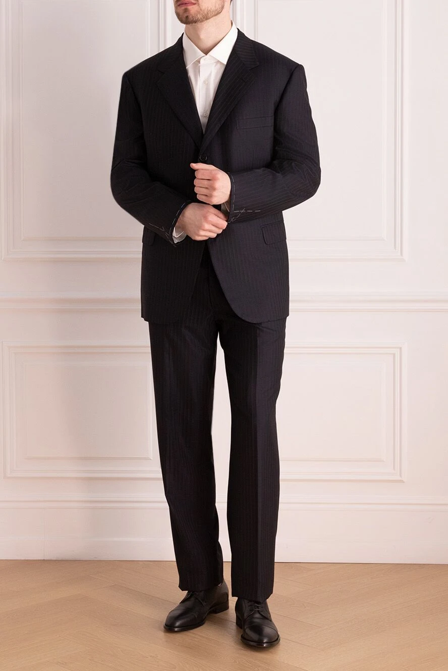 Brioni ブラック ビジネススーツ セット　46サイズ Brioni dark blue men's striped suit made of wool and silk 999341