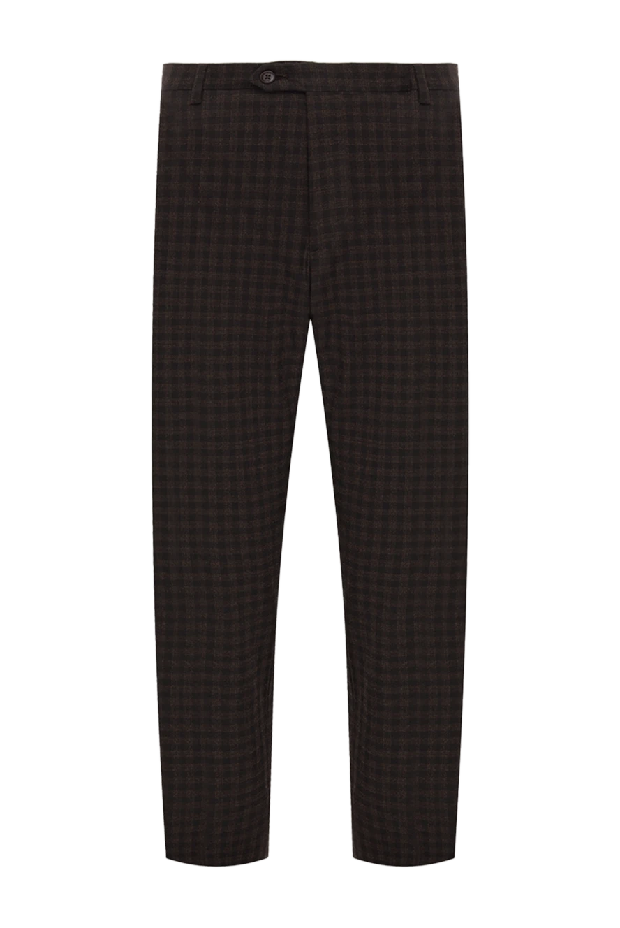 Brioni Штани з вовни коричневі - защіпи, візерунок клітка. 98% вовна, 2% еластан. гудзик, блискавка. дві бічні кишені, дві кишені ззаду з клапанами на гудзиках. Країна виробник: Італія. Догляд: спеціалізоване чищення - фото 1