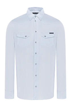 Men's blue cotton and linen shirt