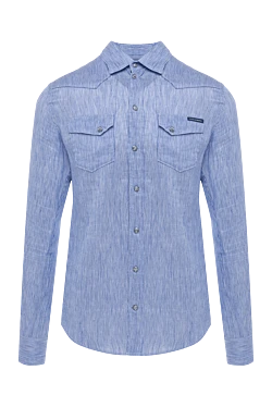 Men's blue cotton and linen shirt