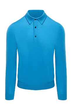 Long sleeve polo in wool, silk and cashmere blue for men