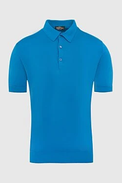 Blue cotton and silk polo shirt for men
