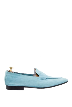 Light blue suede penny loafers for men