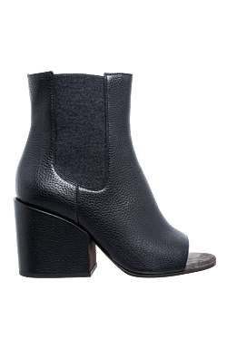 Women's black leather ankle boots with an open toe