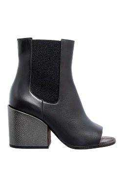 Women's black leather ankle boots with textile inserts