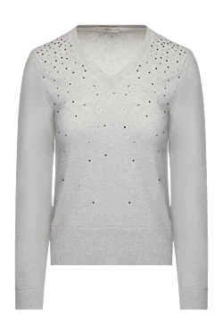 Grey cashmere womens jumper with a V-neckline and Swarovski crystals