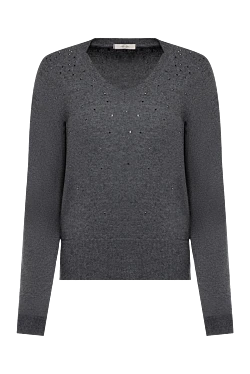 Dark grey cashmere womens jumper with a V-neckline and Swarovski crystals