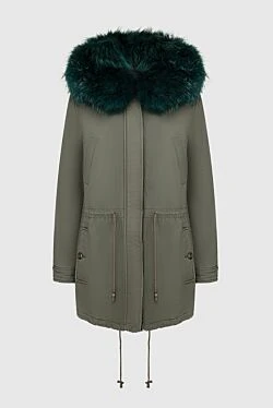 Green women's cotton and natural fur parka