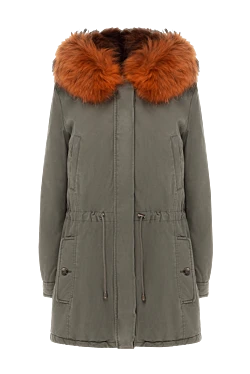 Green women's cotton and natural fur parka