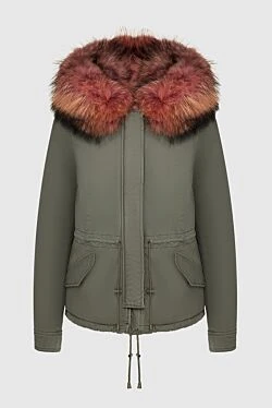 Green women's cotton and natural fur parka