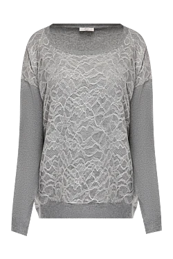 Grey wool and cashmere womens jumper with contrasting lace on the front