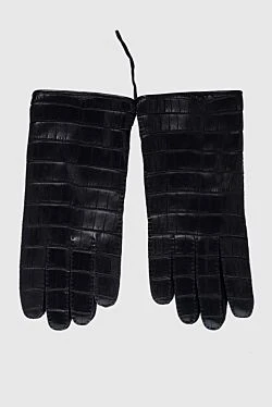 Black crocodile leather gloves for men