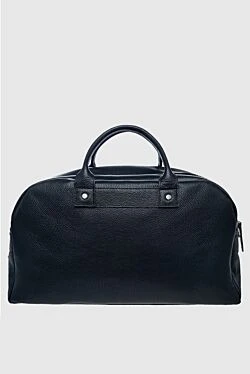 Black leather travel bag for men