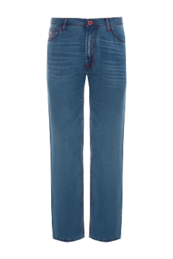 Блакитні джинси з ліоцелу з контрастним червоним рядком