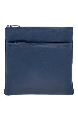 Blue genuine leather shoulder bag for men