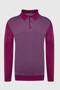 Wool, silk and cashmere long sleeve polo burgundy for men