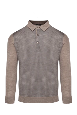Long sleeve polo in wool, silk and cashmere beige for men