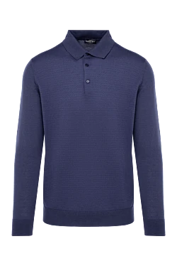 Wool, silk and cashmere long sleeve polo blue for men