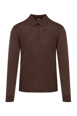 Wool, silk and cashmere long sleeve polo brown for men