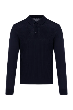 Wool, silk and cashmere long sleeve polo black for men