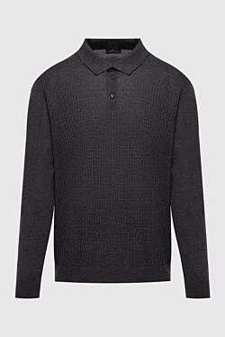 Long sleeve polo in wool, silk and cashmere gray for men