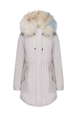 White women's cotton and natural fur parka