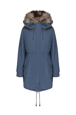 Blue women's cotton and natural fur parka