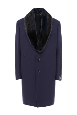 Пальто з вовни, нейлону та кашеміру синє чоловіче