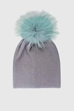 Gray cap made of wool and metallized thread for women